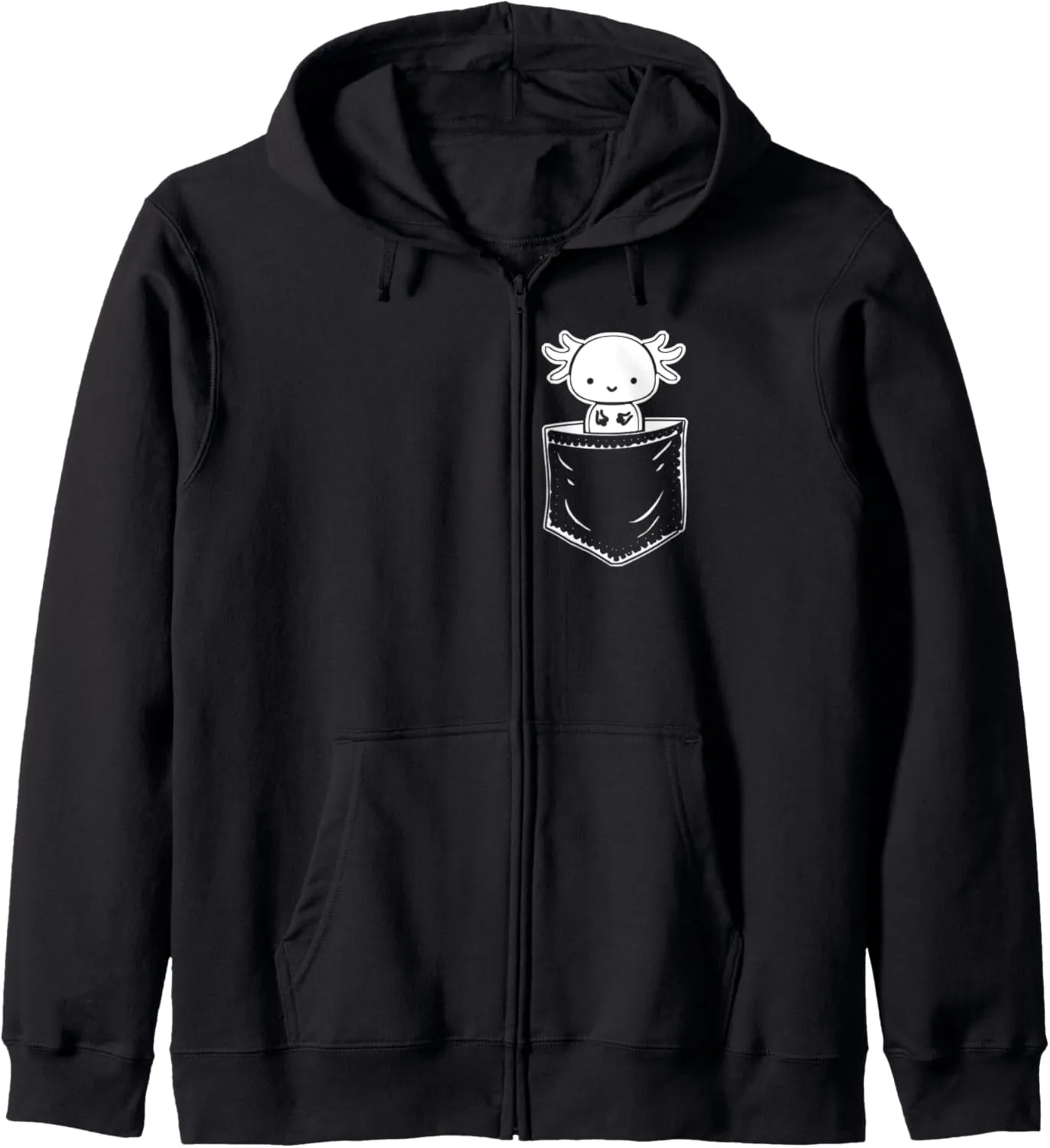 Axolotl Inside Pocket Watching You - Walking Fish Axolotl Zip Hoodie