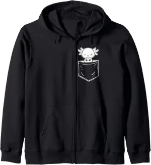 Axolotl Inside Pocket Watching You - Walking Fish Axolotl Zip Hoodie