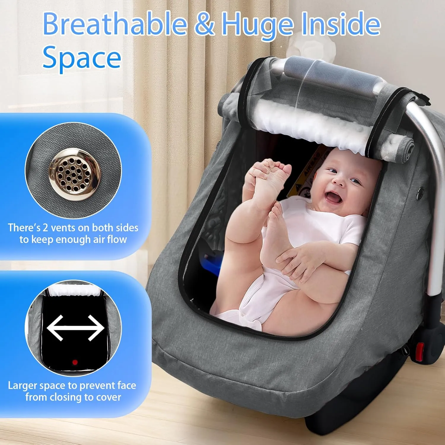 Baby Car Seat Cover, Waterproof Infant Car Seat Cover with 2 Breathable Vents, Carseat Cover with Mesh Window, Baby Stroller Weather Shield, Univeral Baby Carrier Cover for Newborn Shower Party