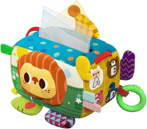 Baby Tissue Box Toy for Babies, Interactive Tissue Box Toy with Crinkle Papers for 6 Month Old Toys, Soft & Safe Baby Toys