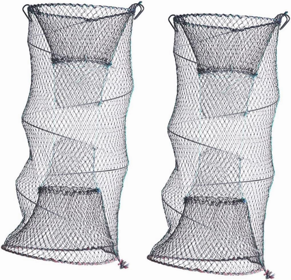 Balacoo 2Pcs Foldable Fishing Net Zinc Plated Portable Crayfish Trap for Freshwater and Saltwater Shrimp Cage for Crab Lobster Minnow Prawn