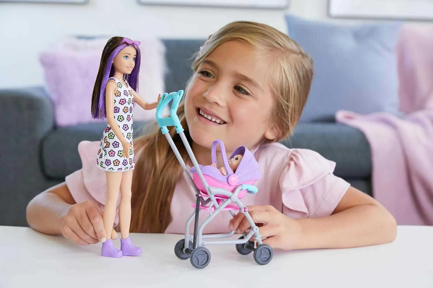 Barbie Skipper Babysitters Inc Playset with Doll, Stroller, Baby Doll & 5 Accessories, Remove Stroller Seat for Carrier