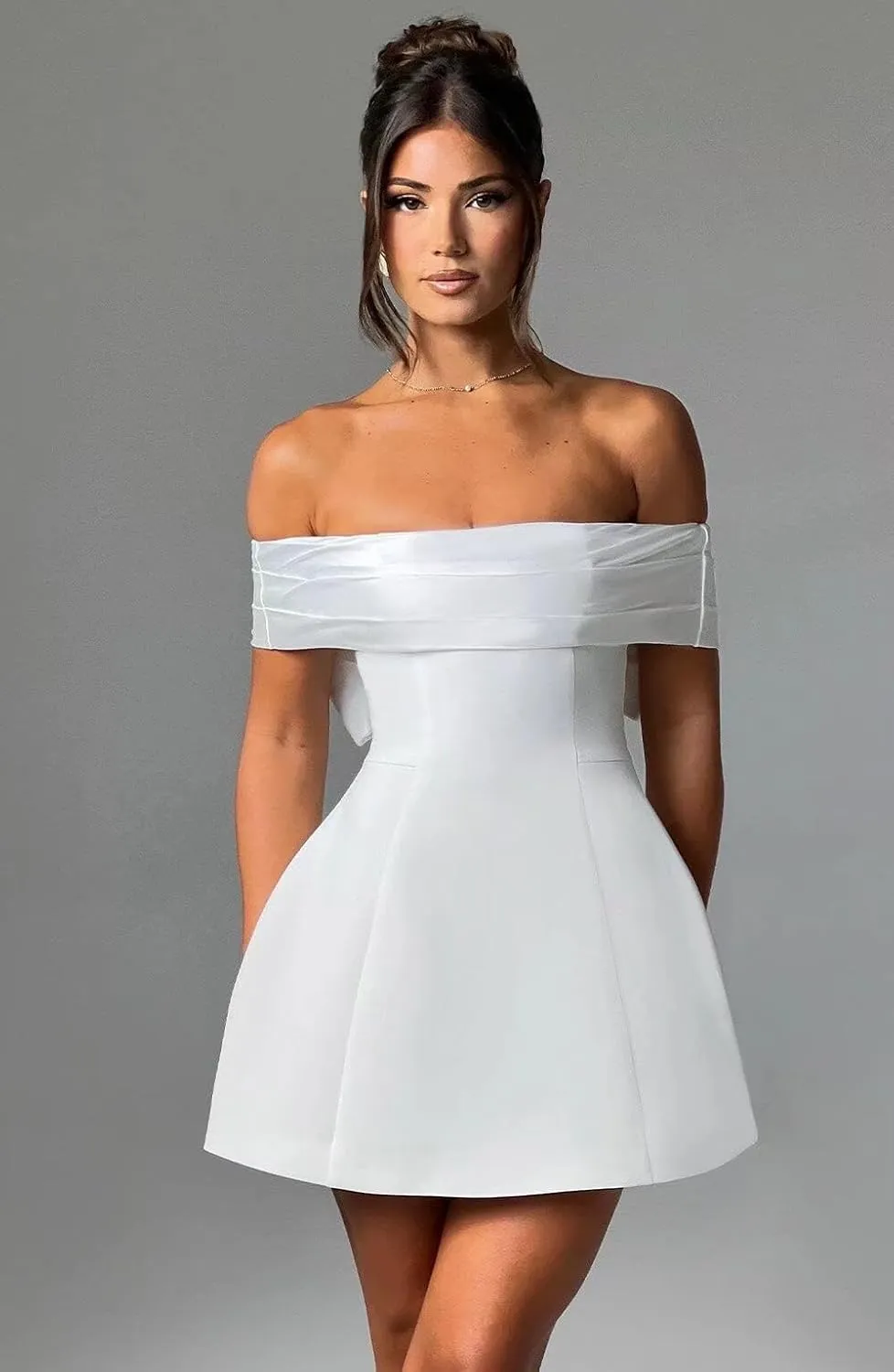 Basgute Short Wedding Dresses for Bride Beach Lace Applique Tulle Strapless Boho Corset Mini Bridal Dress