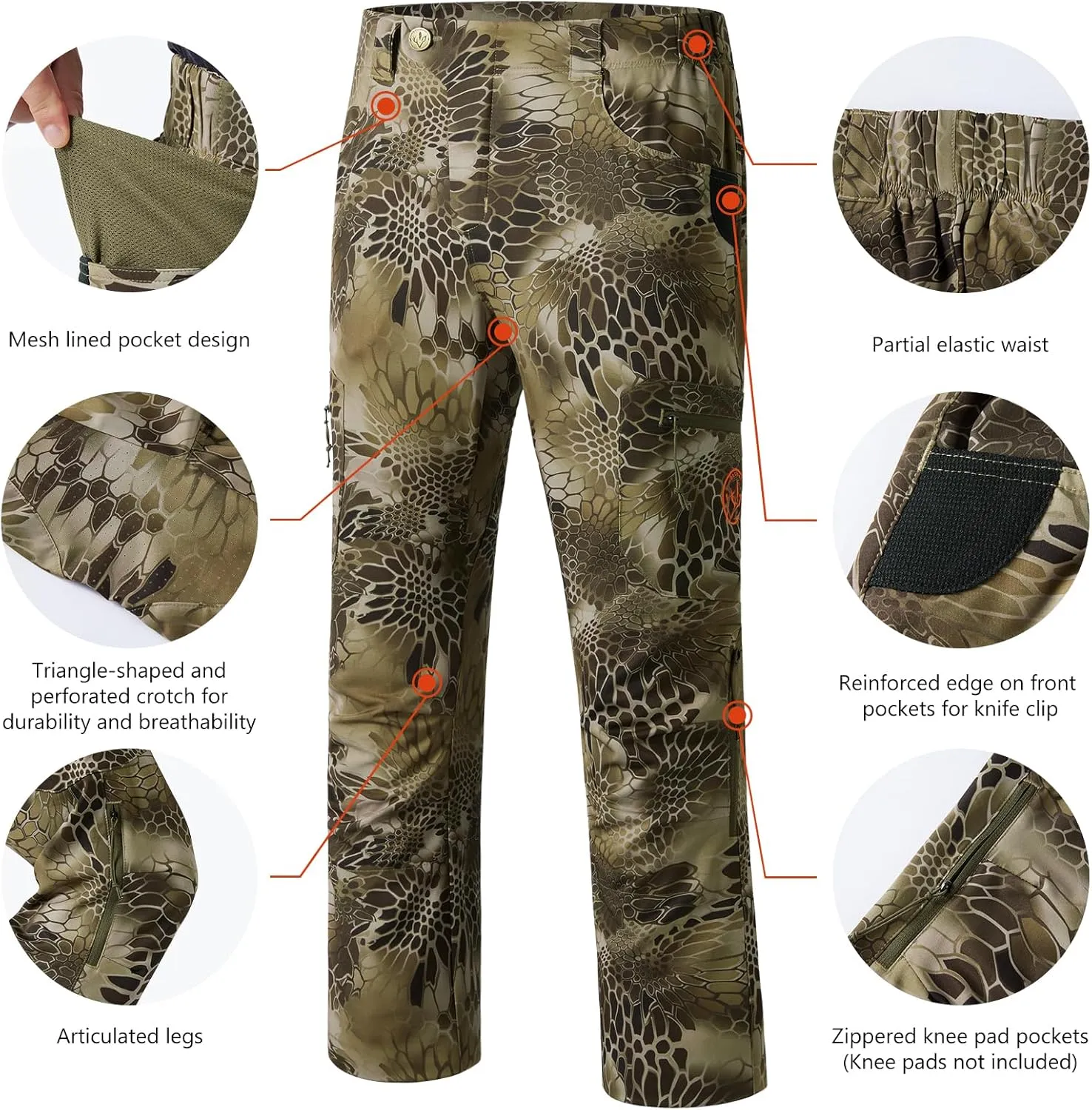 BASSDASH Men’s Lightweight Hunting Pants 4-Way Stretch Breathable Water Resistant for Turkey Early Season Spring Summer