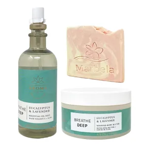 Bath & Body Works Aroma Breathe Deep Eucalyptus Lavender Essential Oil Mist and Body Butter Duo Set with a Himalayan Salts Springs Sample Soap