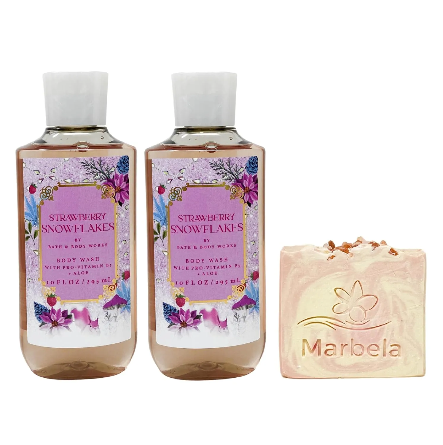 Bath & Body Works Strawberry Snowflakes 2 Pack Body Wash Set with a Himalayan Salts Springs Soap - Full Size