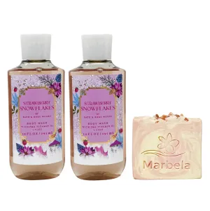 Bath & Body Works Strawberry Snowflakes 2 Pack Body Wash Set with a Himalayan Salts Springs Soap - Full Size