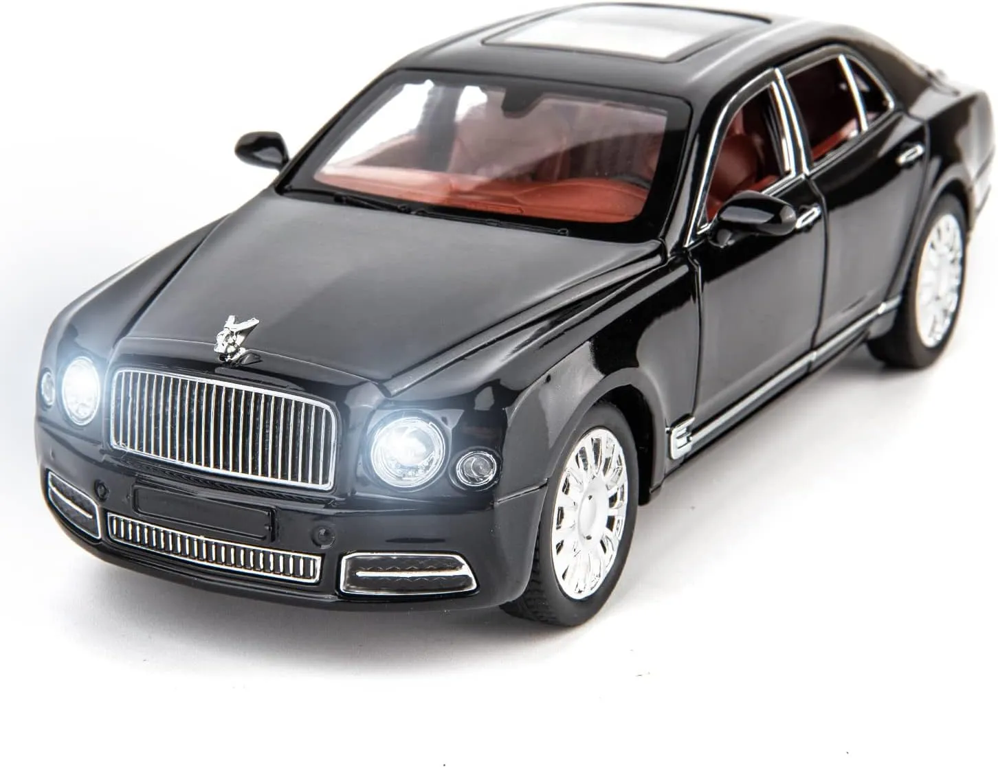 BDTCTK Compatible for 1:24 Scale Bentley Mulsanne Diecast Cars Models, Pull Back Car Toys with 6 Open Doors, Light and Sound, Boys Toys Kids Adults Gifts(Black)