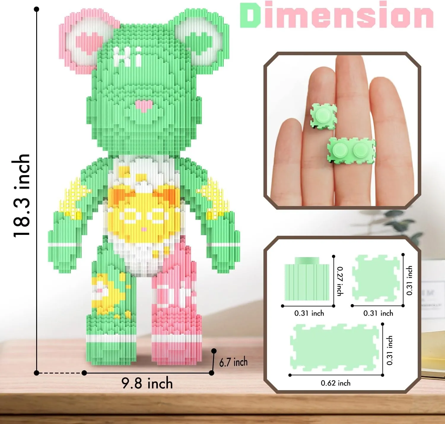 Bear Building Blocks (4500PCS) | 700% Bear Display Model | Micro 3D Animal Building Blocks | Fluorescence Design for Adults & Kids | Idea for Home & Office Decor |3D Instruction