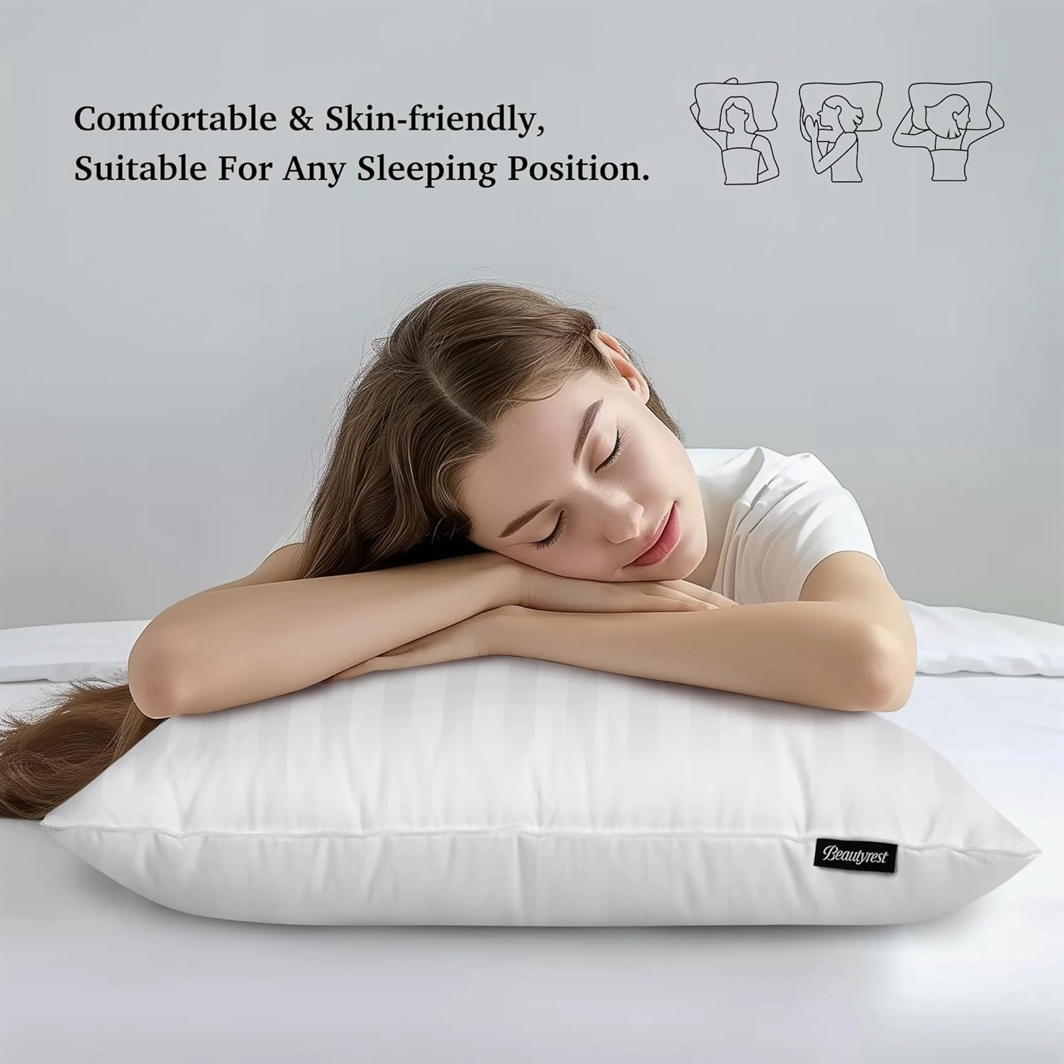 Beautyrest Hotel Collection Fluffy Luxury Goose Feathers Medium Firm Hypoallergenic Pillow, 500 Thread Count US Grown Cotton Cover (20x36”), King (Pack of 2), White 2
