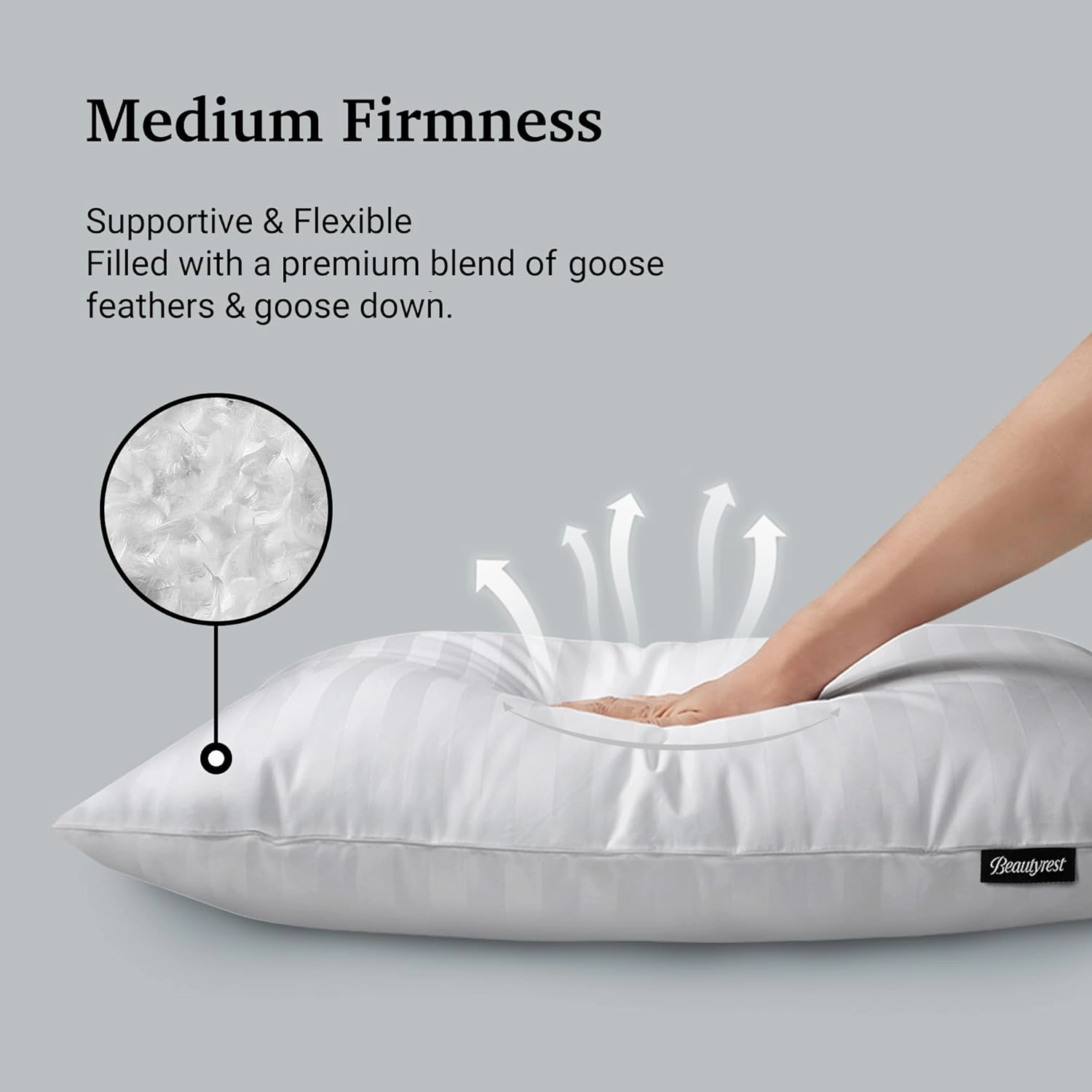 Beautyrest Hotel Collection Fluffy Luxury Goose Feathers Medium Firm Hypoallergenic Pillow, 500 Thread Count US Grown Cotton Cover (20x36”), King (Pack of 2), White 2