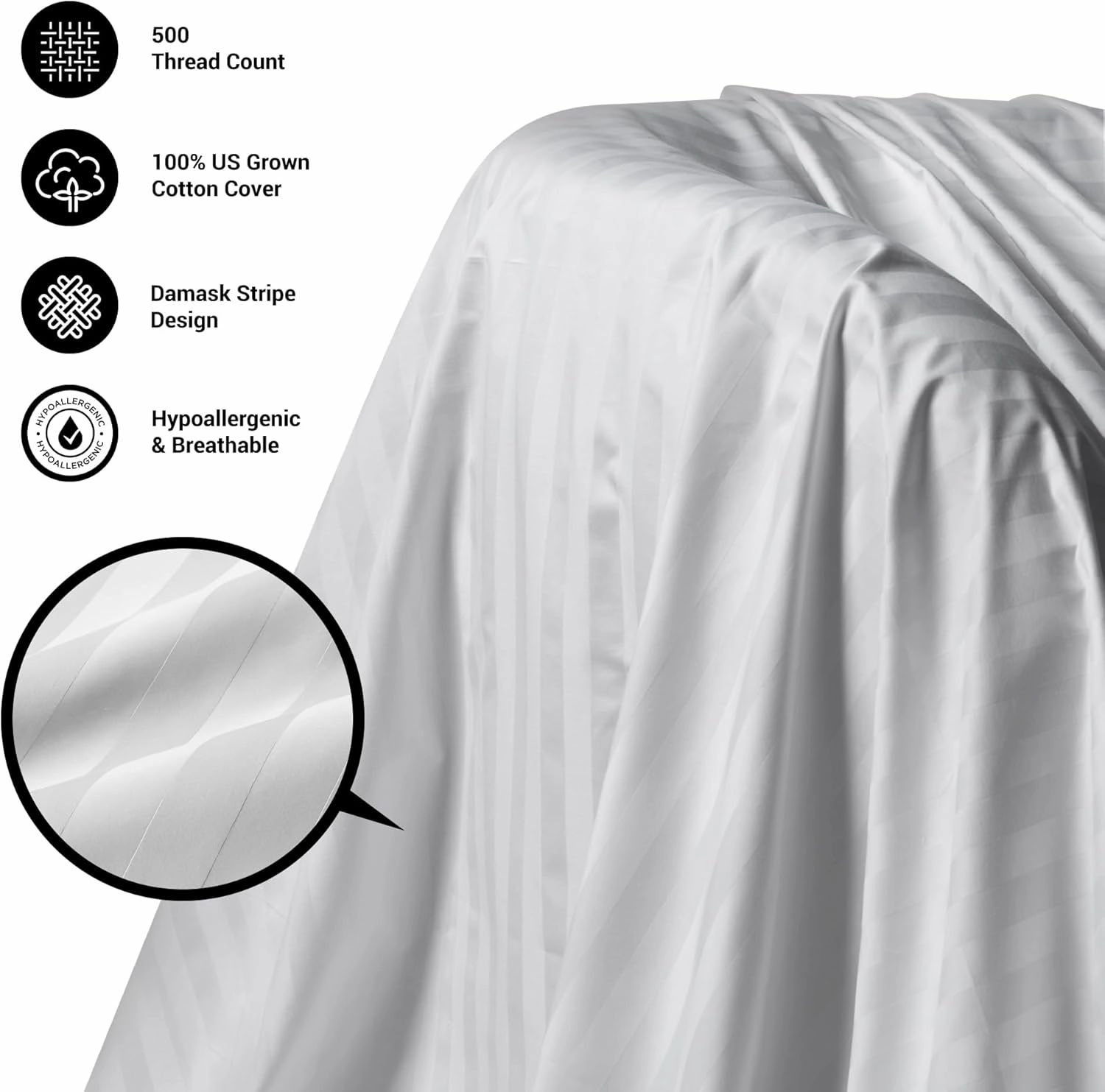 Beautyrest Hotel Collection Fluffy Luxury Goose Feathers Medium Firm Hypoallergenic Pillow, 500 Thread Count US Grown Cotton Cover (20x36”), King (Pack of 2), White 2