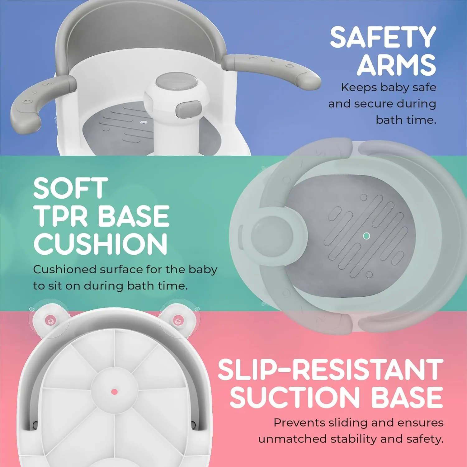 BEBELEH™ Baby Bath Seat for Babies 6 Months & Up - Safe Infant and Toddler Baby Bathtub Seat for Sitting Up - Baby Bath Tub Baby Tub Seat for Shower (Gray)