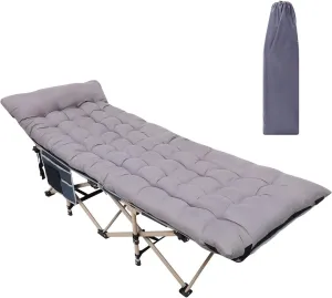 Bed Bath & Beyond Camping Cot, Folding Camping Cot Folding Cot for Adults with Mattress, Pillow and Side Mesh Holders Holds Weights Up to 500Lbs Set of 1 Grey