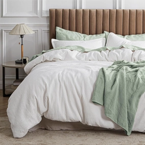 Bedsure Waffle Comforter Set King, White Soft Cotton Bedding, Waffle Weave Bed Set, 3 Pieces, 1 Comforter (104"x90") and 2 Pillow Shams, Premium Cotton Cover with Polyester Fill for All Seasons