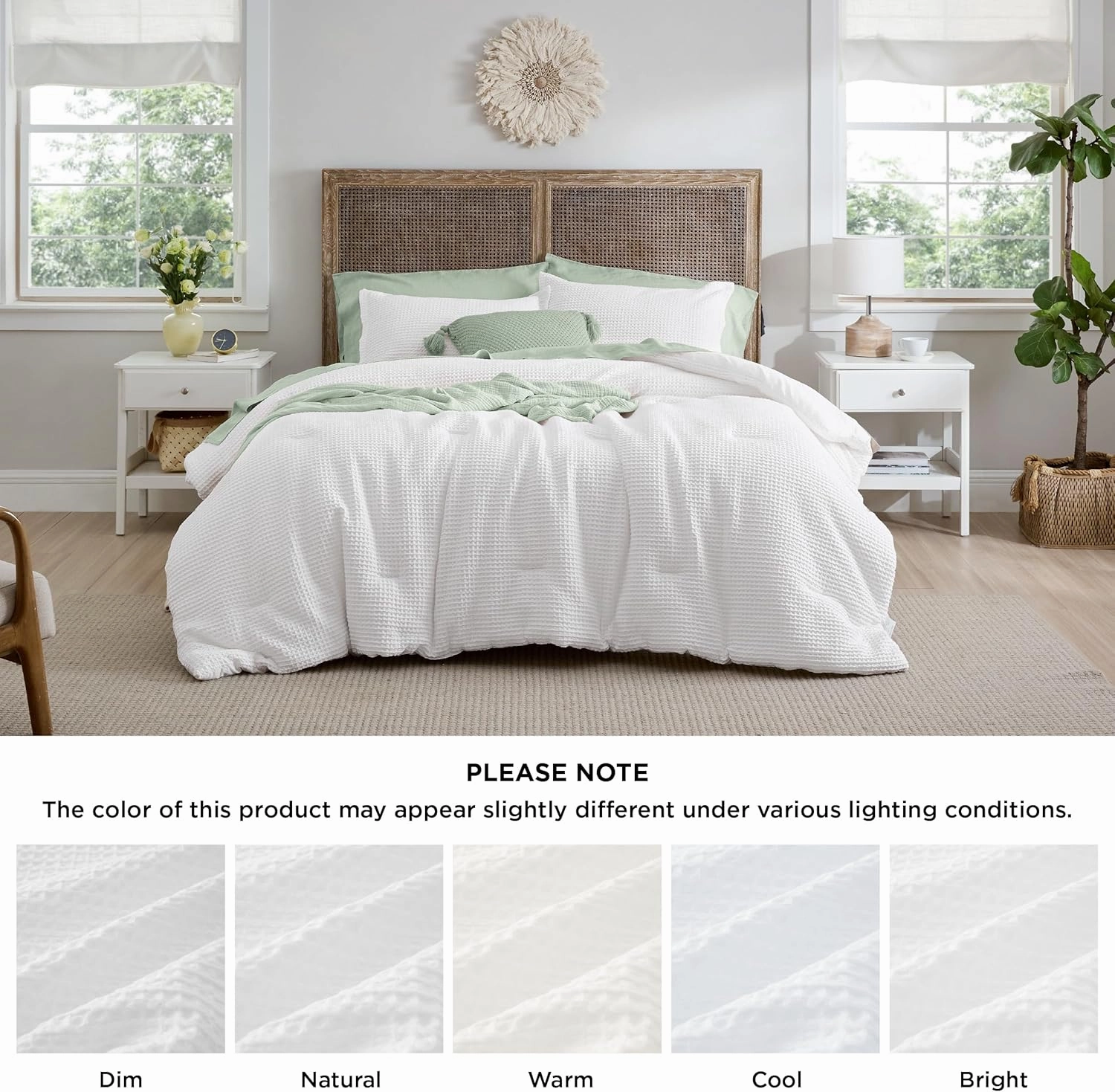 Bedsure Waffle Comforter Set King, White Soft Cotton Bedding, Waffle Weave Bed Set, 3 Pieces, 1 Comforter (104"x90") and 2 Pillow Shams, Premium Cotton Cover with Polyester Fill for All Seasons