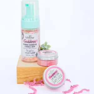 Bella & Bear Goddess Mini Bath & Body Gift Set with 2 in1 Foaming Shower Gel & Bubble Bath, Lip Scrub, Lip Butter - Gift - Teens - Tweens - Women