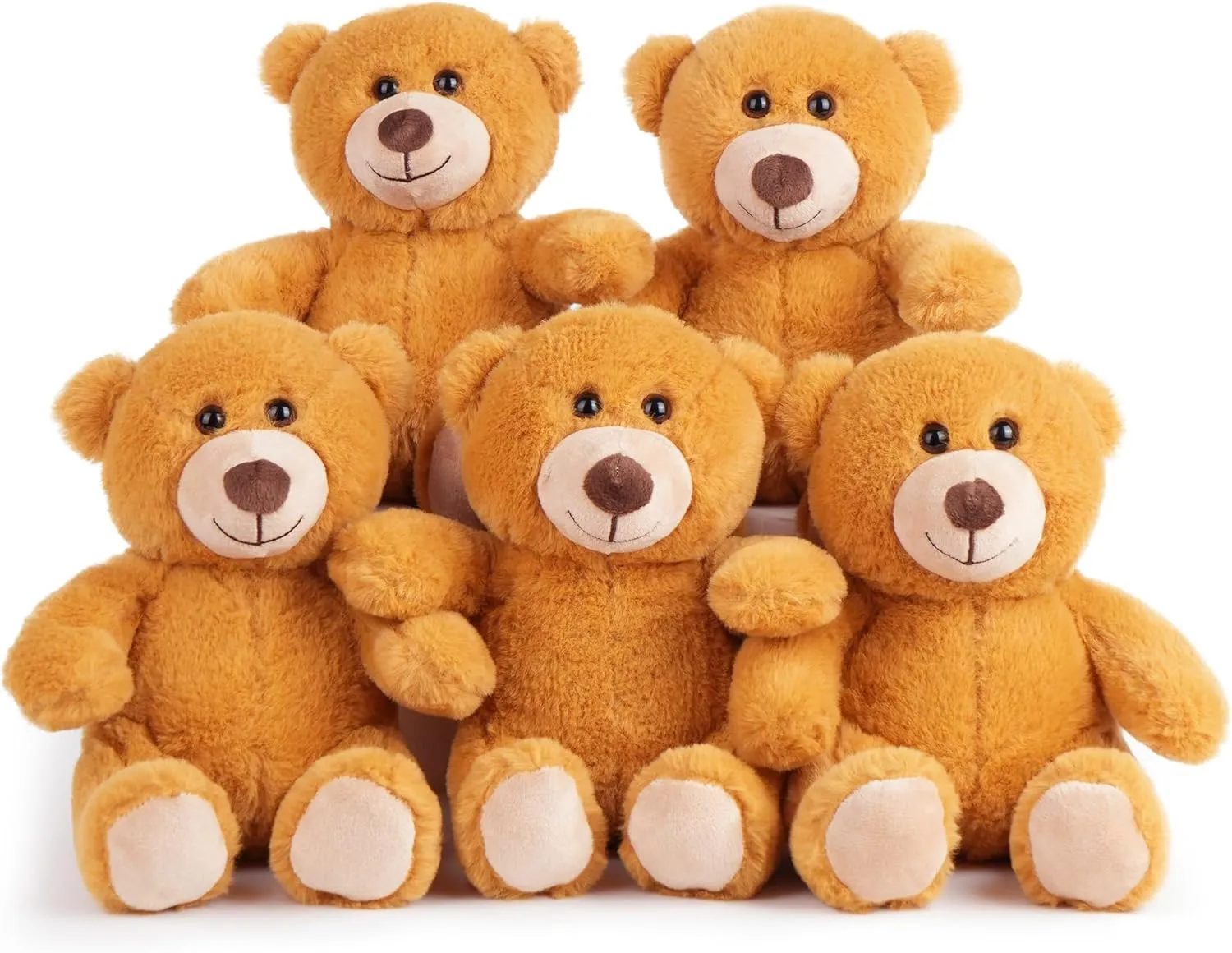 BenBen Teddy Bear Stuffed Animal, 5 Pack 8 inch Small Teddy Bear Bulk, Baby Bear Plush Toy for Baby Shower Decoration, Gifts for Girlfriend, Birthday (Dark Brown)