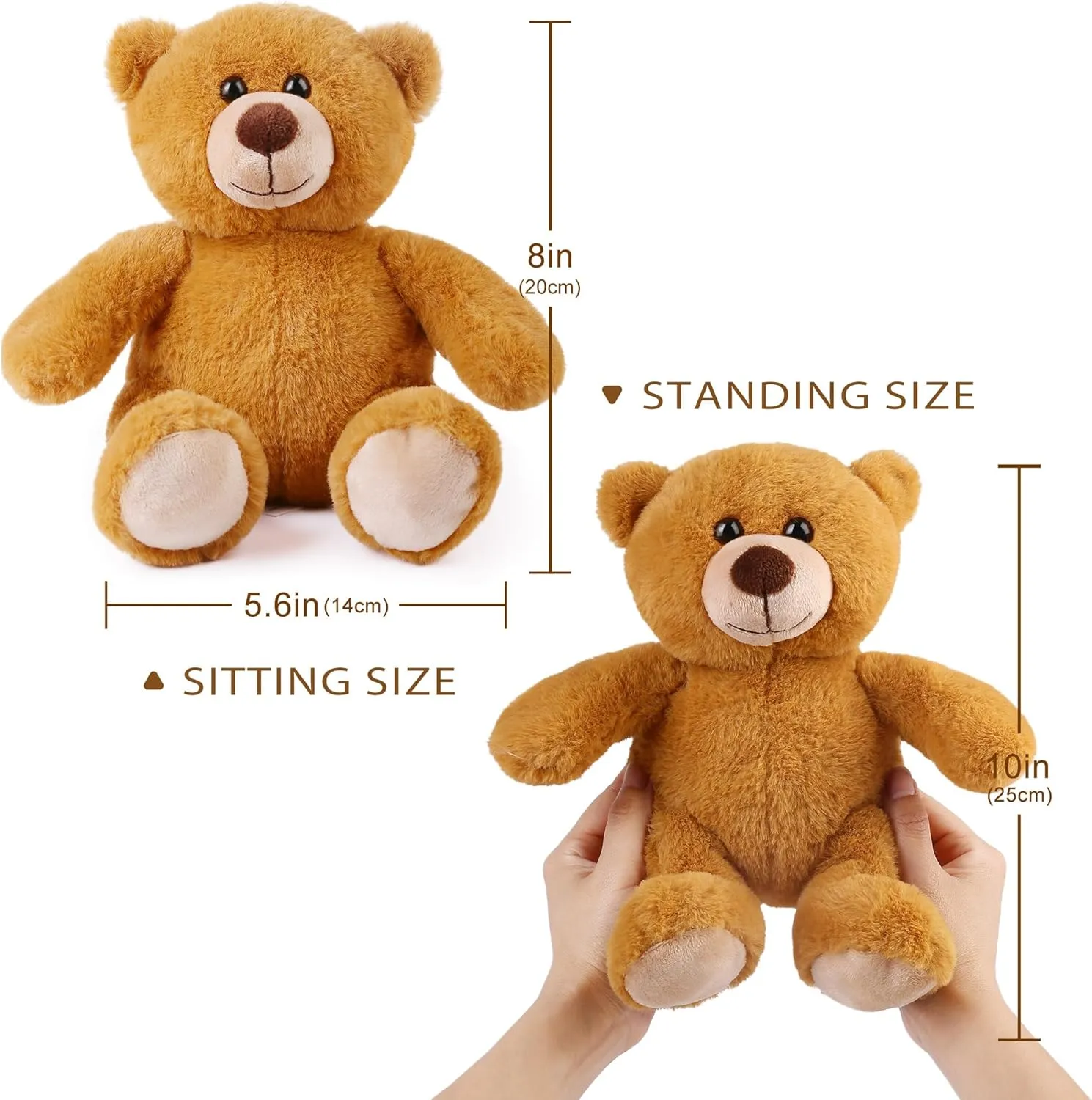 BenBen Teddy Bear Stuffed Animal, 5 Pack 8 inch Small Teddy Bear Bulk, Baby Bear Plush Toy for Baby Shower Decoration, Gifts for Girlfriend, Birthday (Dark Brown)