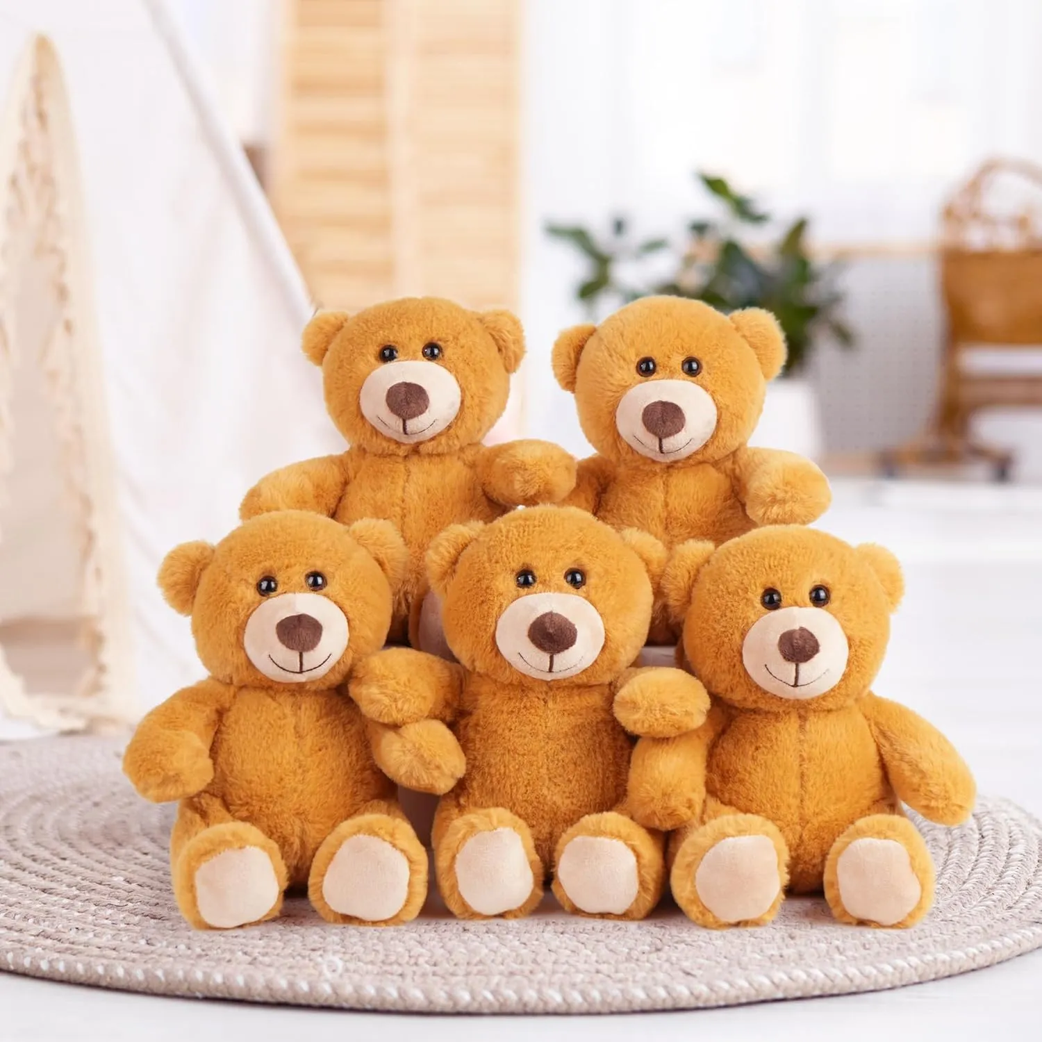 BenBen Teddy Bear Stuffed Animal, 5 Pack 8 inch Small Teddy Bear Bulk, Baby Bear Plush Toy for Baby Shower Decoration, Gifts for Girlfriend, Birthday (Dark Brown)