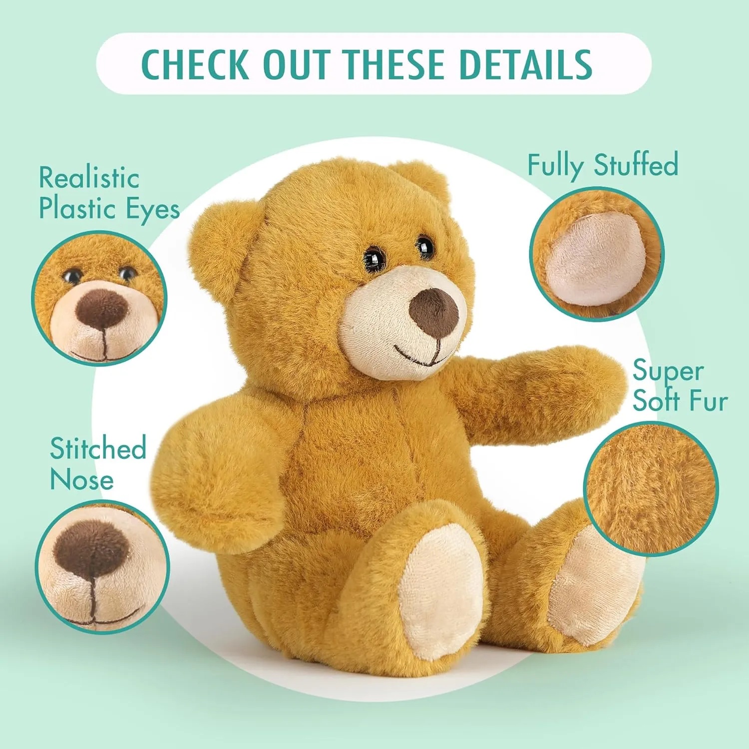 BenBen Teddy Bear Stuffed Animal, 5 Pack 8 inch Small Teddy Bear Bulk, Baby Bear Plush Toy for Baby Shower Decoration, Gifts for Girlfriend, Birthday (Dark Brown)