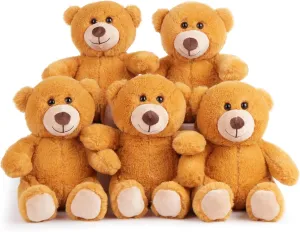 BenBen Teddy Bear Stuffed Animal, 5 Pack 8 inch Small Teddy Bear Bulk, Baby Bear Plush Toy for Baby Shower Decoration, Gifts for Girlfriend, Birthday (Dark Brown)