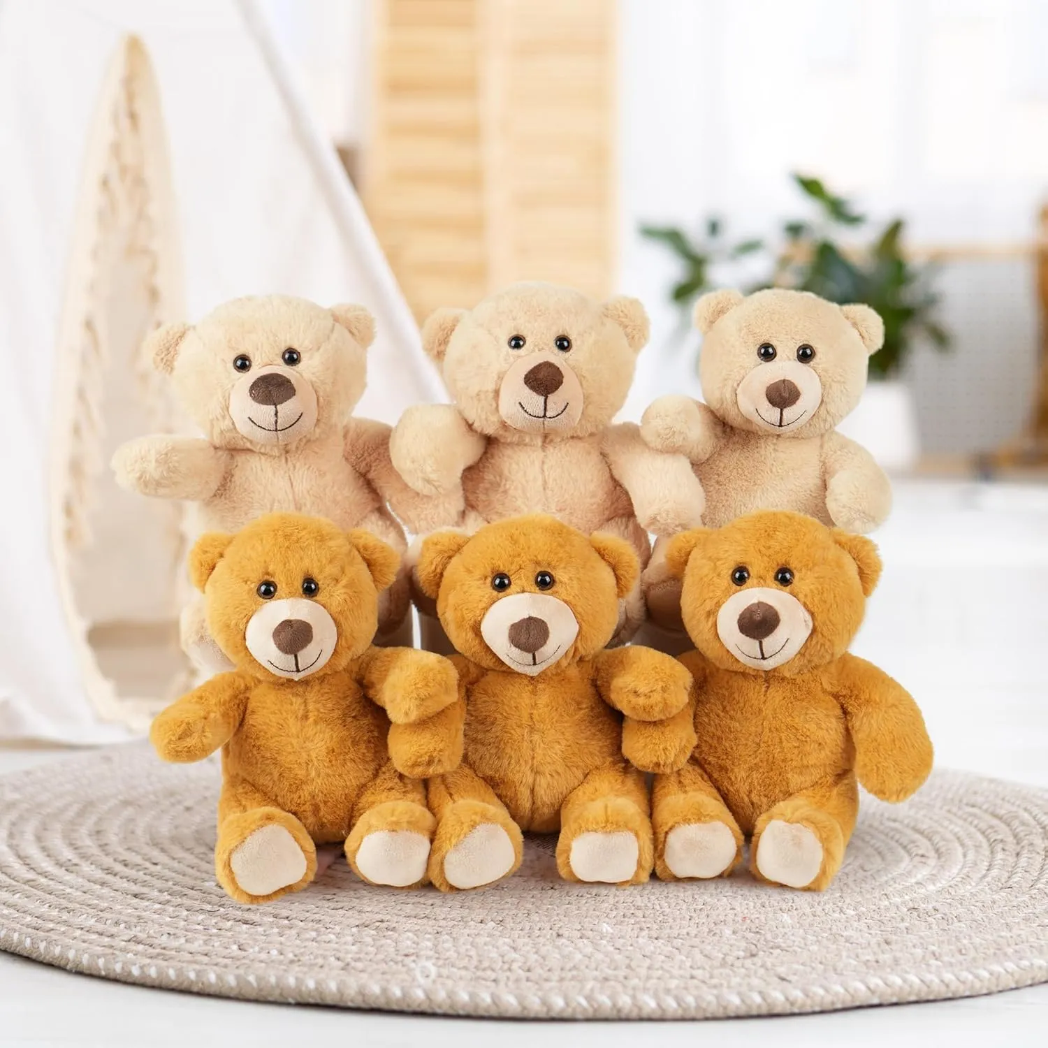 BenBen Teddy Bear Stuffed Animal, Set of 6 Teddy Bears Bulk, 8 inch Bear Plush Toy for Kids, Baby Shower Decoration for Boys Girls, Gifts for Girlfriend, Easter Decoration
