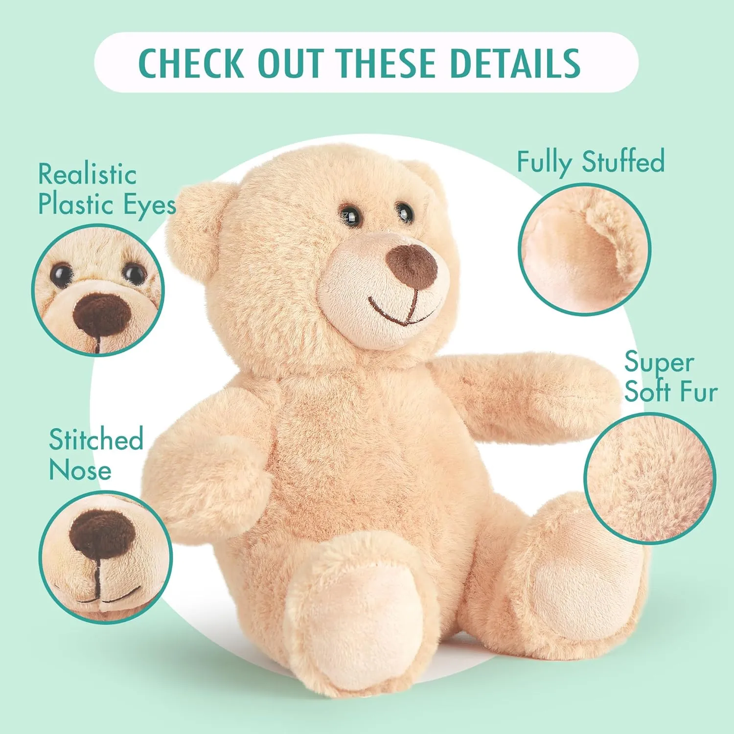 BenBen Teddy Bear Stuffed Animal, Set of 6 Teddy Bears Bulk, 8 inch Bear Plush Toy for Kids, Baby Shower Decoration for Boys Girls, Gifts for Girlfriend, Easter Decoration