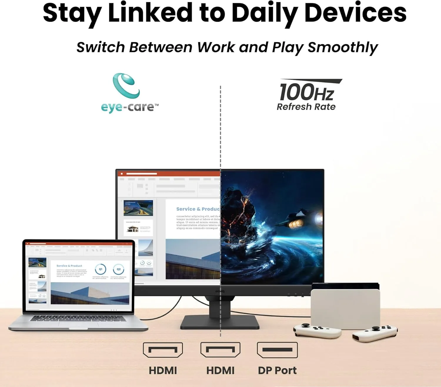 BenQ GW2790 27" Monitor 100Hz FHD 1920x1080p | IPS | Eye-Care | VESA Mount | Thin Bezel | Low Blue Light | Adaptive Brightness | DisplayPort | HDMI x2