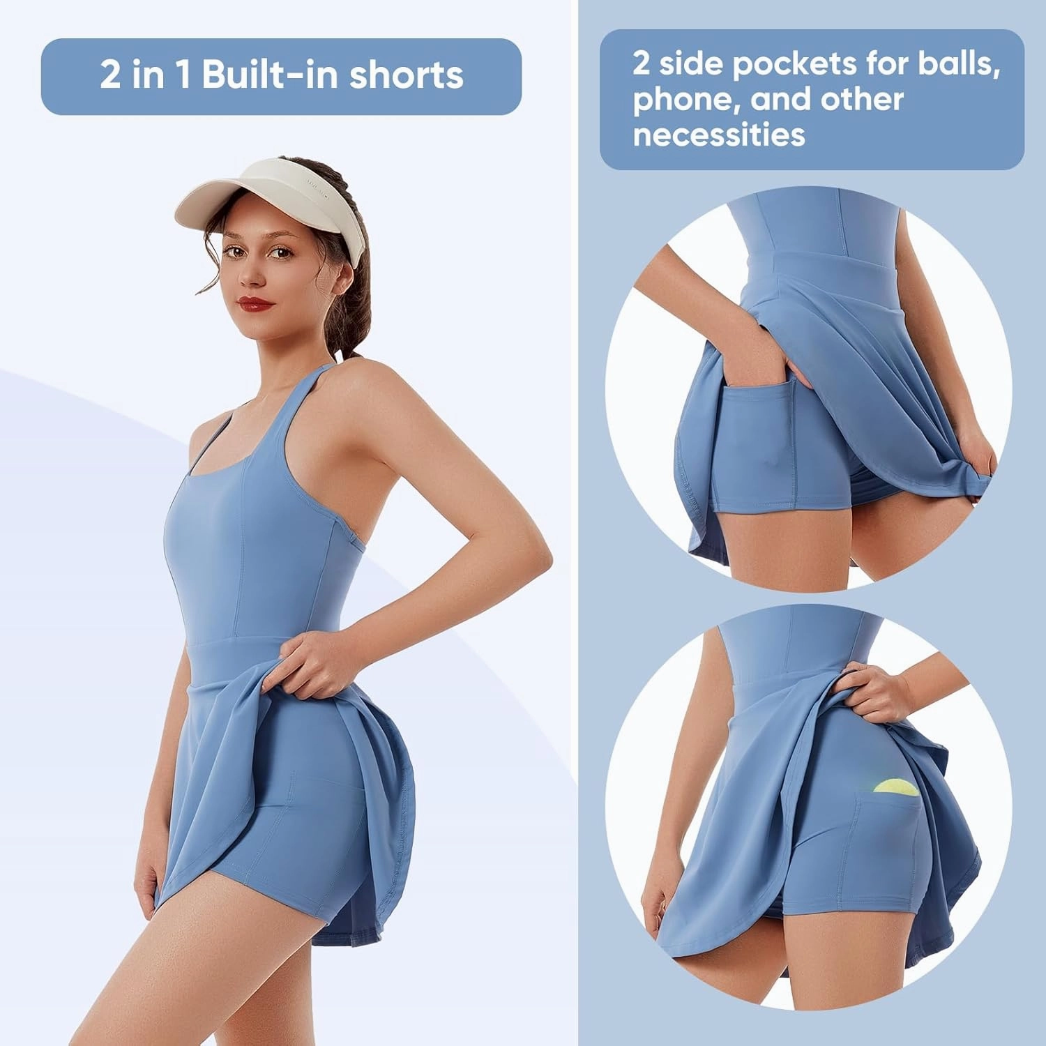 Bezioner Golf Dresses for Women Tennis Dress with Built in Shorts and Bra Pickleball Outfits Zipper Racerback Workout Dress