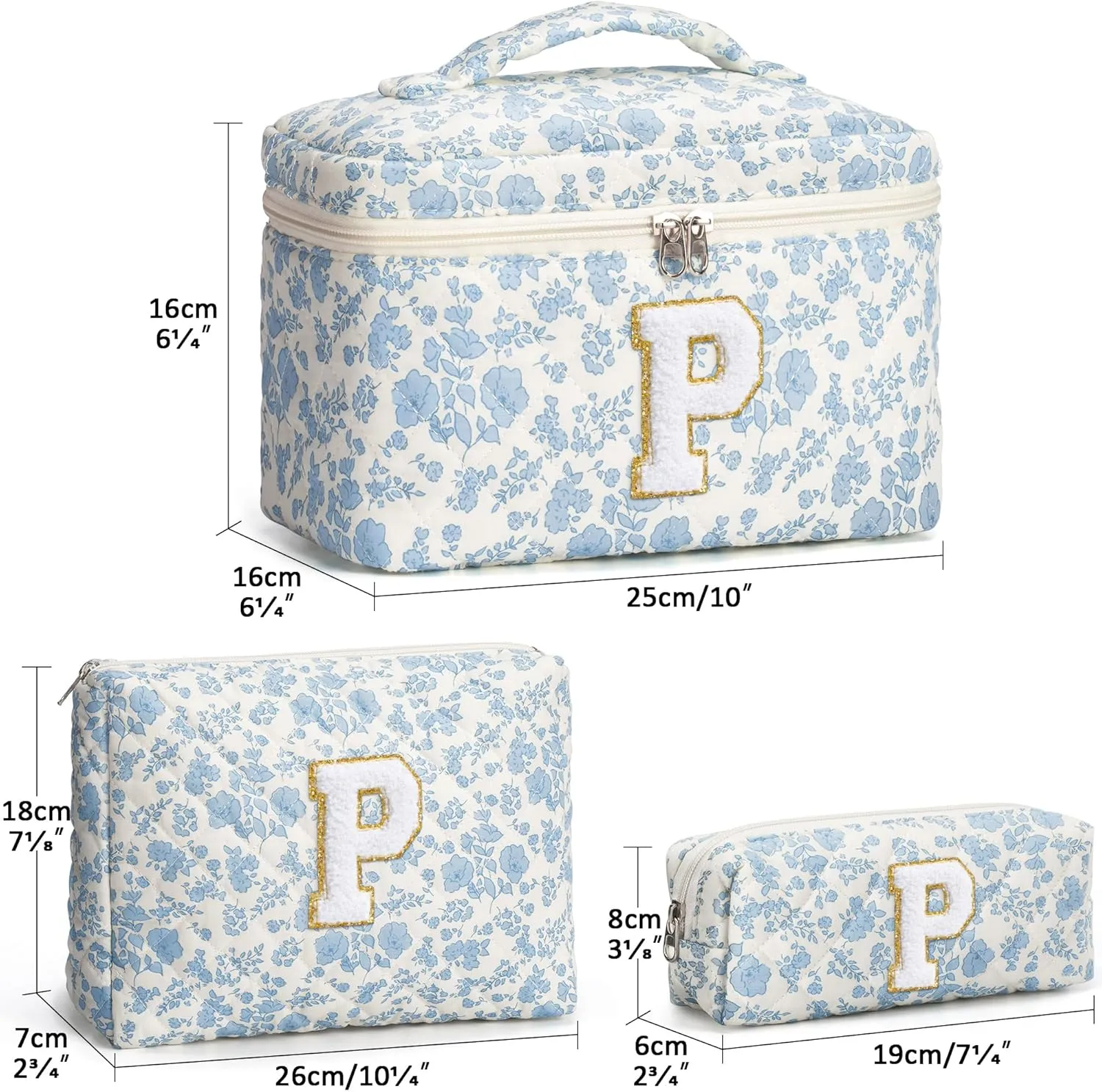 Birthday Gifts for Teen Girls Women, Personalized Initial Makeup Bag Quilted Cosmetic Bag Floral Make Up Bag Travel Toiletry Bag Teen Girl Gifts Trendy Stuff Mothers Day Gifts for Mom Daughter Friends