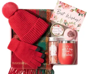 Birthday Gifts for Women, Relaxing Spa Gifts for Women Self Care Gifts Care Package Unique Mothers Day Gifts for Mom Women Friend Her Sister Wife Teacher w/Winter Beanie Hat Plaid Scarf Gloves Set