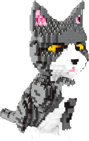 Black Pet Cat Building Set Toys, 1300 Pcs, with Original Scene Music, Gifts for Adults and Children.