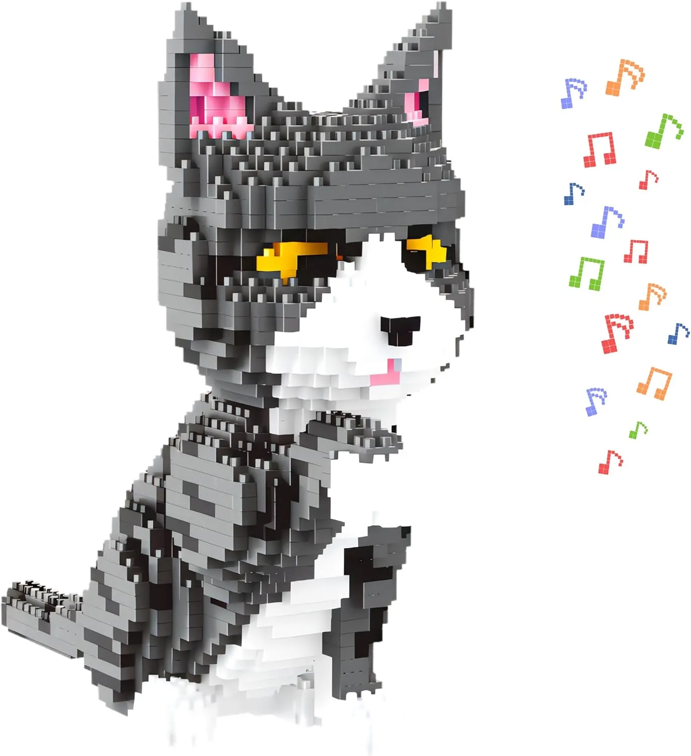 Black Pet Cat Building Set Toys, 1300 Pcs, with Original Scene Music, Gifts for Adults and Children.