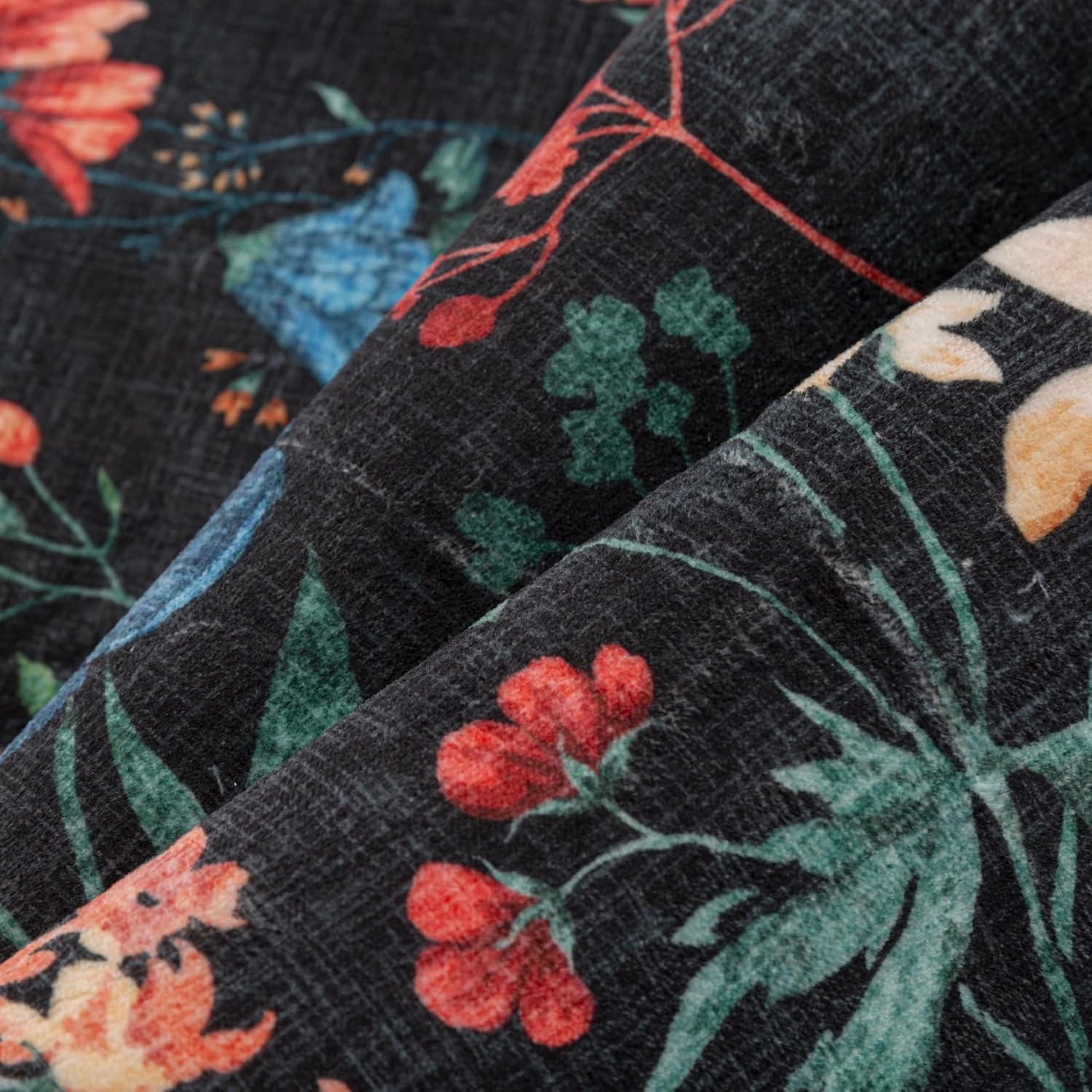 Black Area Rug 6x9 Floral Washable Living Room Kitchen Boho Carpet Non Slip Low Pile Indoor Accent Lightweight Soft Throw Rug for Bedroom Office Dining Room Nursery Farmhouse