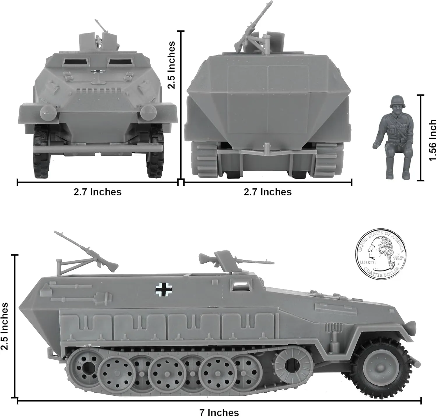 BMC CTS WW2 German Hanomag Halftrack - 5pc Gray Plastic Army Men Armored Vehicle