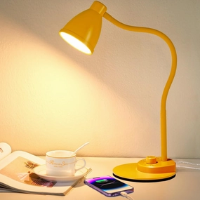 BOHON LED Desk Lamp with USB Charging Port, 3 Color Modes Fully Dimmable Reading Lamp, Auto Dimming Task Lamp, Flexible Gooseneck Table Light for Home Office Dorm Bedside, Bright Yellow