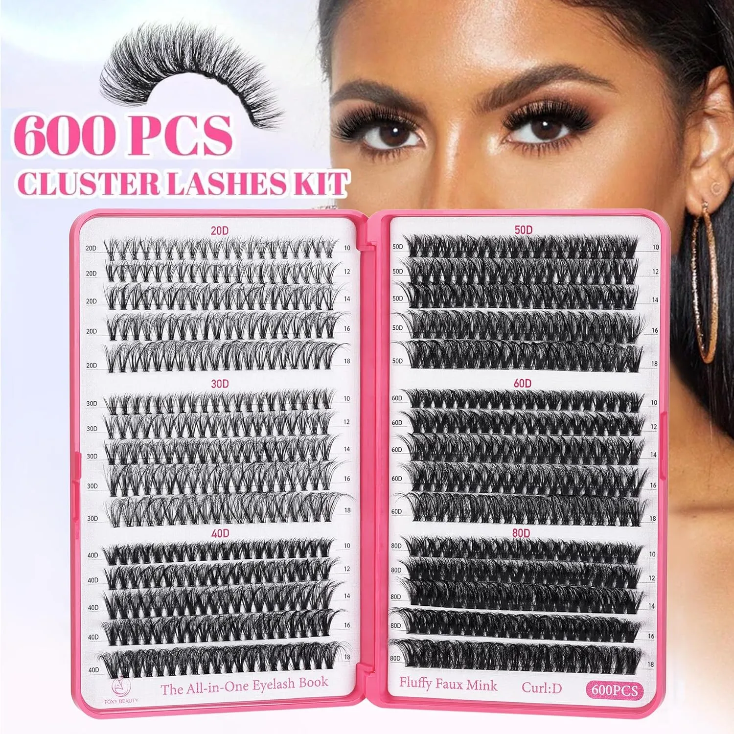 Bombshell Lash Clusters - Eyelash Clusters 20D 30D 40D 50D 60D 80D Wispy Individual Lashes D Curl Lash Extension 10-18MM Natural Lash Clusters DIY Cluster Eyelash Extensions for Beginners