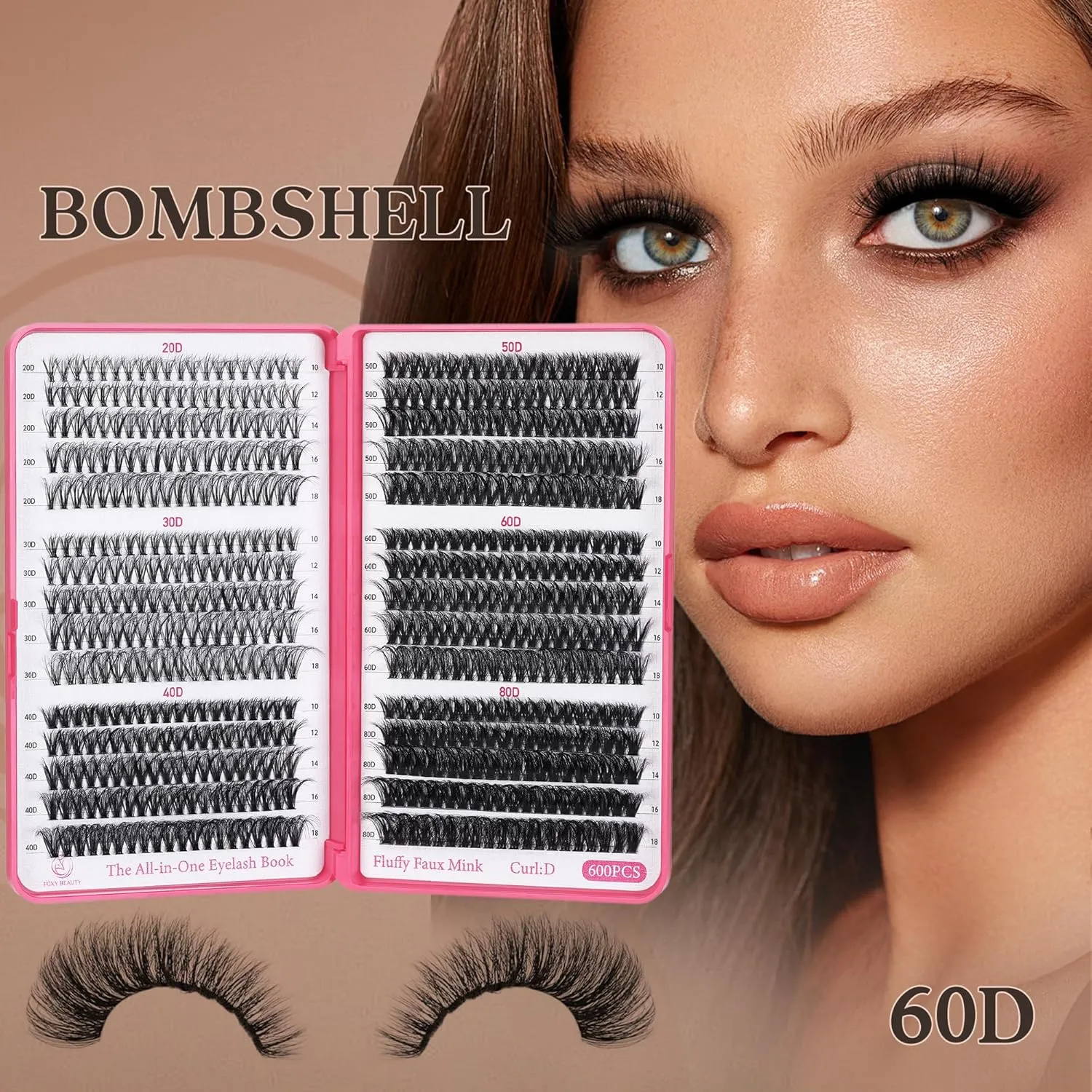 Bombshell Lash Clusters - Eyelash Clusters 20D 30D 40D 50D 60D 80D Wispy Individual Lashes D Curl Lash Extension 10-18MM Natural Lash Clusters DIY Cluster Eyelash Extensions for Beginners