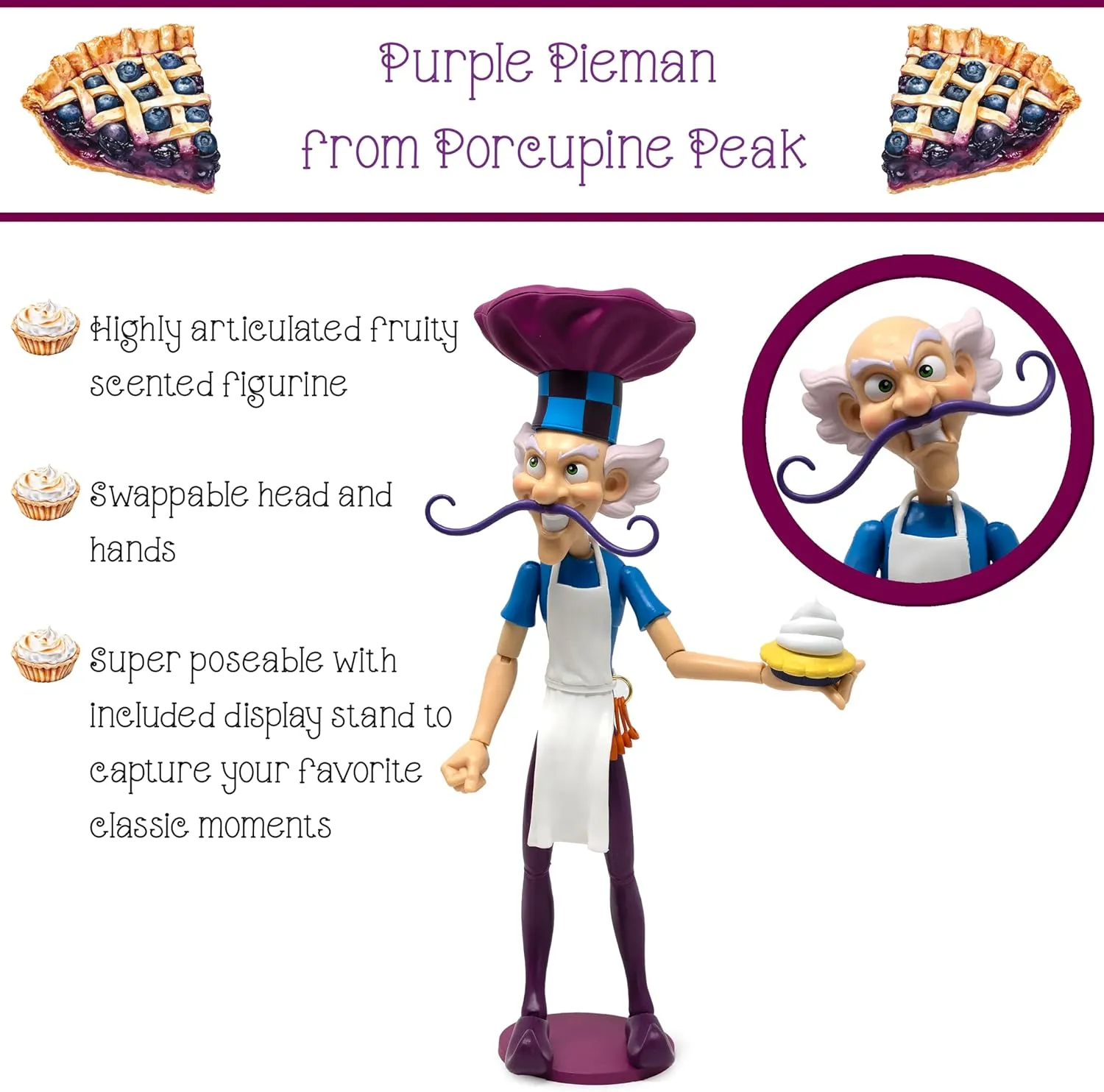 Boss Fight Studio Strawberry Shortcake Premium CollectiblePurple Pie Man Action Figure – Highly Articulated Fruity Scented Figurine with Accessories, Interchangeable Parts, and Stand – 1:12
