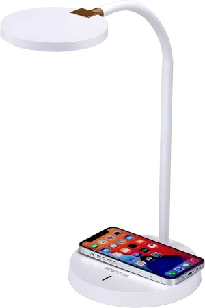 Bostitch Office LED Desk Lamp, Qi Wireless Charging, Dimmable, 3 Brightness Levels, Flexible, Quick Charging, Touch Power Control, White (LED2107-WHT)