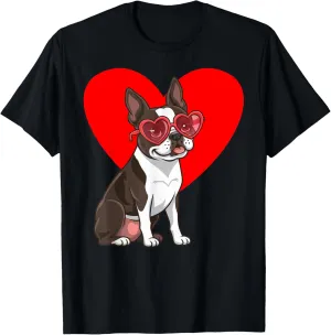 Boston Terrier Dog Valentine's Day Heart Design T-Shirt