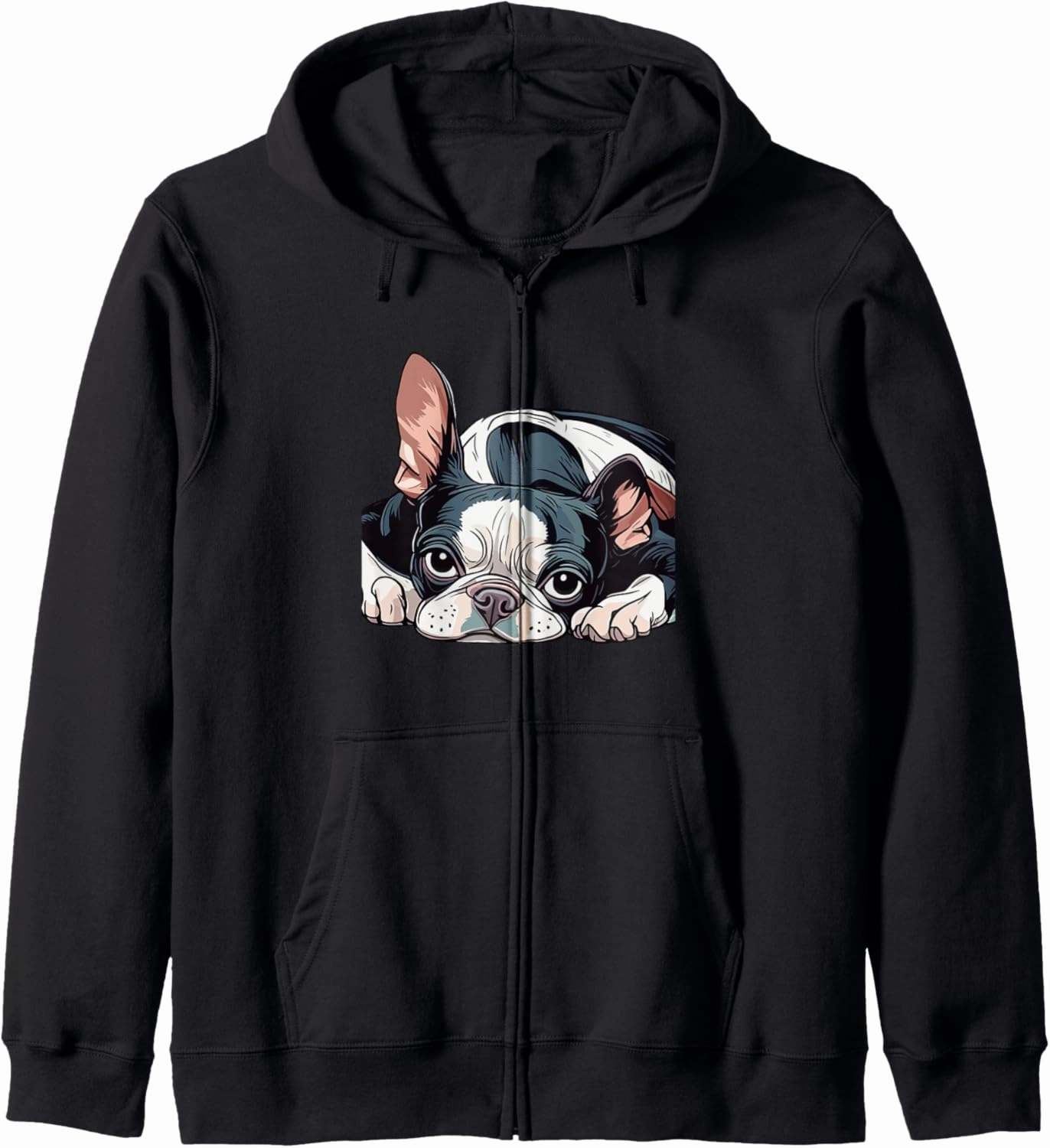 Boston Terrier Cartoon Style Drawing Zip Hoodie