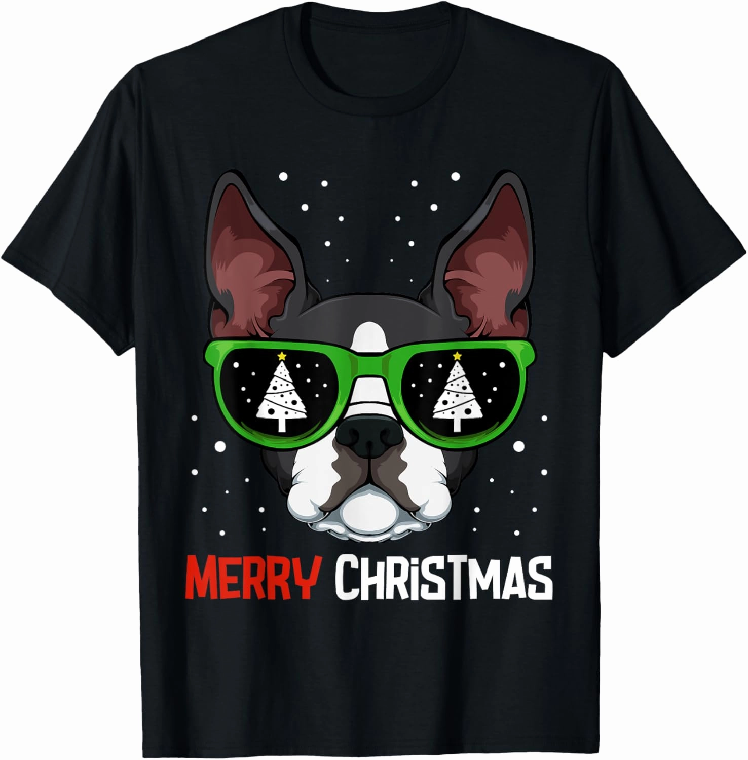 Boston Terrier Christmas Pajama Dog Sunglasses X-Mas Tree T-Shirt