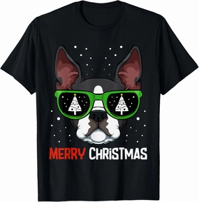 Boston Terrier Christmas Pajama Dog Sunglasses X-Mas Tree T-Shirt