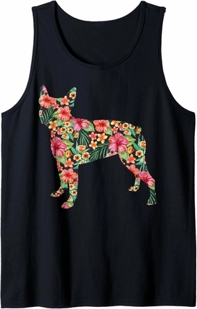 Boston Terrier Flower Funny Dog Silhouette Floral Gift Women Tank Top
