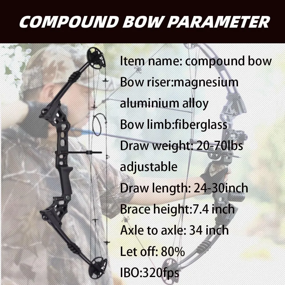 Bowfishing Compound Bow Kit with Reel and Arrows - Complete Right/Left Handed Bow Fishing Kit - 20-70 LBS Draw Weight for Hunting and Fishing