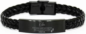 Braided Leather Bracelet Gifts For Kobe - If Love Alone Could Have Kept You Here - Loss of Pet Remembrance Paw Dog Cat Lover Memorial Christmas Birthday For Him Her, Engraved Gifts