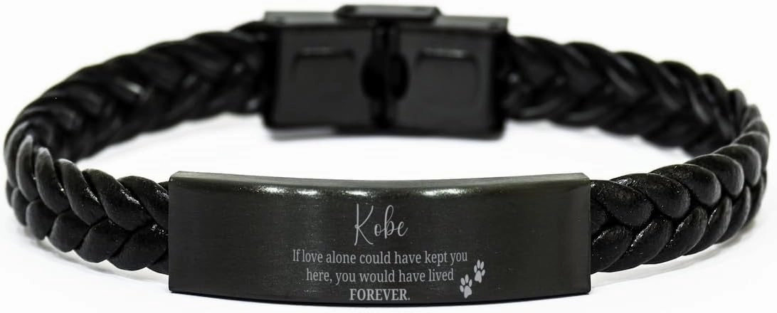 Braided Leather Bracelet Gifts For Kobe - If Love Alone Could Have Kept You Here - Loss of Pet Remembrance Paw Dog Cat Lover Memorial Christmas Birthday For Him Her, Engraved Gifts