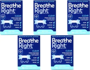 Breathe Right Nasal Strips Clear For Sensitive Skin Large 30 Each (Pack of 5)
